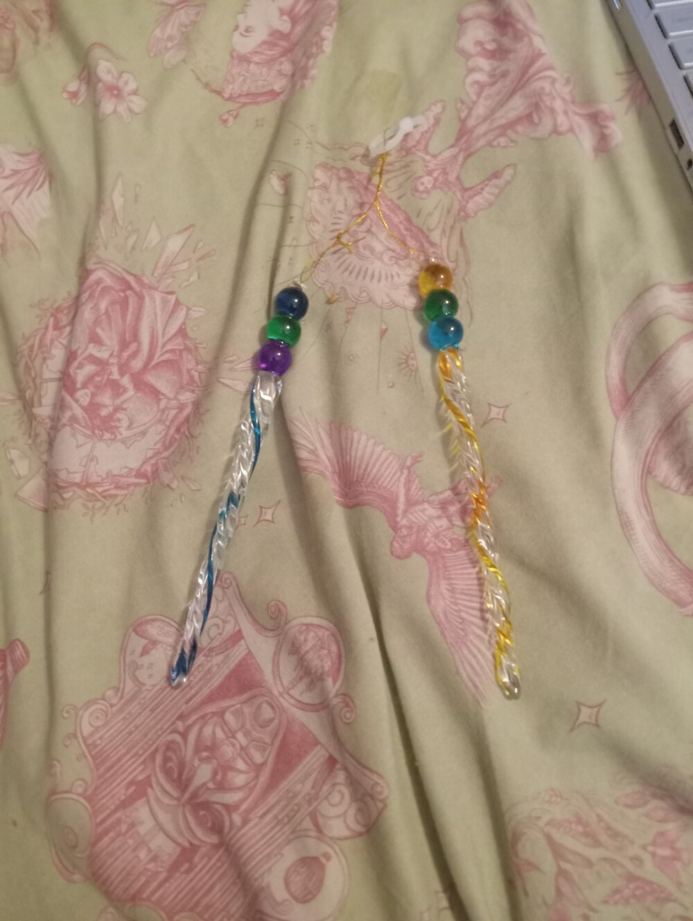 Set Of 2 Colorful Spiral Glass Icicle Christmas Tree Ornaments